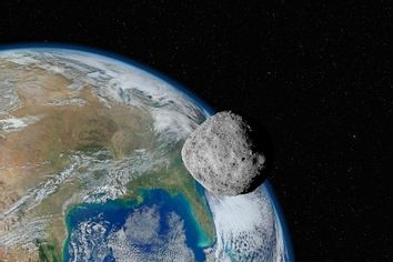 Asteroid approaching planet Earth