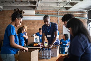 Volunteers arranging donations