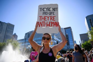 People gather to protest the Supreme Court's decision to overturn Roe v. Wade on June 24, 2022 in Portland, Oregon.