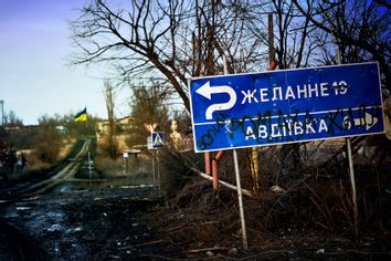 Road sign on the outskirts of Avdiivka Ukraine