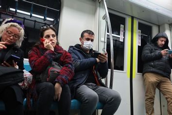 Istanbul Man wearing mask in metro train
