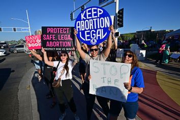 Pro-abortion rights demonstrators rally in Scottsdale, Arizona on April 15, 2024.