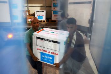 Gaza polio vaccines boxes