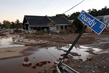 Damage Street Sign Hurricane Helene North Carolina