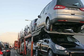 New cars transportation on car carrier trailer