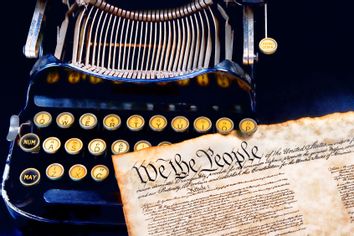 We the People preamble to the US Constitution on top of a antique typewritter