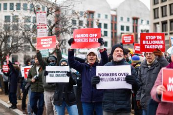 Protesters rally against the Department of Government Efficiency Elon Musk