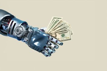 Robot hand holding cash