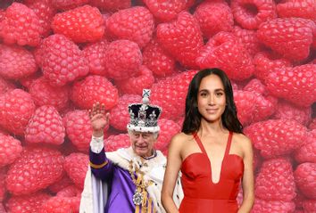 Britain's King Charles III, Meghan, Duchess of Sussex and raspberries in the background