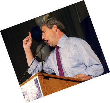 Representative Sestak speaks during his US Senate primary election results event at the Valley Forge Military Academy in Wayne