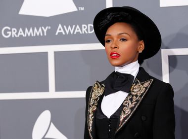 Singer Janelle Monae arrives at the 55th annual Grammy Awards in Los Angeles