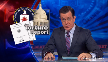 Image for Stephen Colbert lampoons Bush over torture report: 