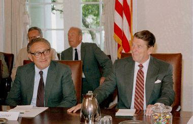 Ronald Reagan, Henry Kissinger, George Shultz, Lane Kirkland