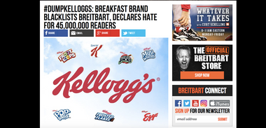 Image for Breitbart calls for a boycott of Kellogg's because they don't want to advertise cereal on a platform for white nationalists