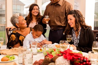 Relationships: Family gathers for Christmas dinner or holiday party.