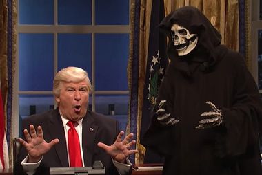 Image for WATCH: Alex Baldwin is Donald Trump on SNL with a favorite sidekick, Grim Reaper Steve Bannon