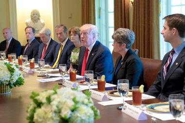 President Donald Trump speaks in the Cabinet Room