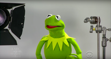 Image for Stephen Colbert invites Trump and friends to audition for the voice of Kermit the Frog