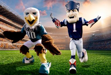Philadelphia Eagles mascot, Swoop and New England Patriots mascot, Pat Patriot