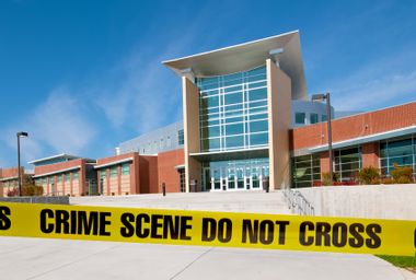 School Building with Crime Scene Tape