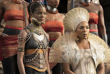 Letitia Wright and Angela Bassett in "Black Panther"