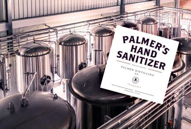 Metallic distillery vats; Palmer's Hand Sanitizer