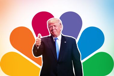 Donald Trump as the NBC logo peacock