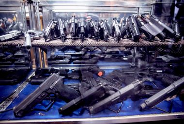 Assorted pistols on display