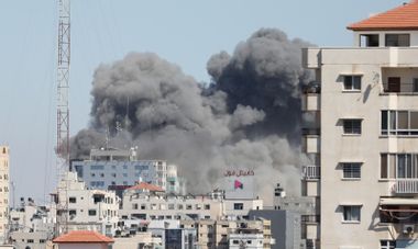 Smoke rises after Israeli forces destroyed a building in Gaza City where Al-Jazeera and The Associated Press had their offices.