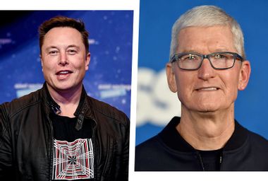 Tesla CEO Elon Musk, left, and Apple CEO Tim Cook