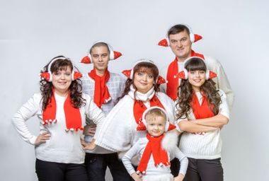 Family in matching Christmas outfits