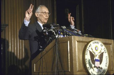Supreme Court Justice Lewis F. Powell Jr. announcing his retirement from the Supreme Court.