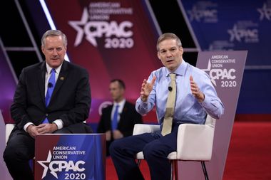 U.S. Rep. Mark Meadows (R-NC) and Rep. Jim Jordan (R-OH) participates in a discussion during the annual Conservative Political Action Conference (CPAC) at Gaylord National Resort & Convention Center February 27, 2020 in National Harbor, Maryland.