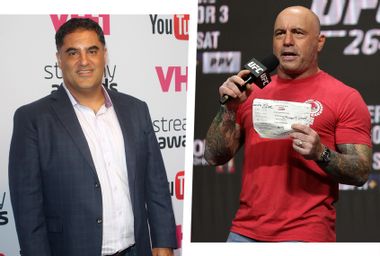 The Young Turks Cenk Uygur, left, and the popular podcast host Joe Rogan.
