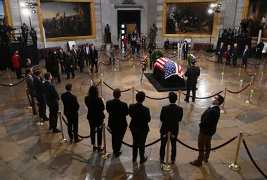 People pay their respects to former Senator Bob Dole (R-KS) in the US Capitol rotunda on December 9, 2021 in Washington, DC. 