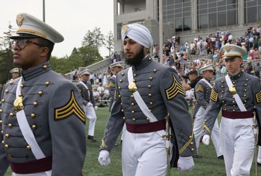 West Point graduates arrive for the 2021 West Point Commencement Ceremony in Michie Stadium on May 22, 2021 in West Point, New York.