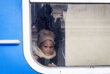 Young Ukrainian Girl Evacuating On Train