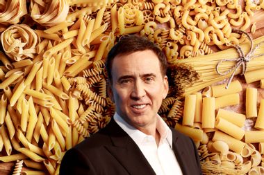 Nicolas Cage; Variety of types and shapes of dry pasta