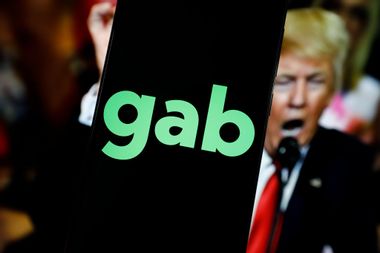 The Gab alt-tech social media logo with an image of former US president Donald Trump