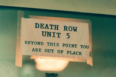 A sign for Unit 5 of Death Row, in a US prison, circa 1990
