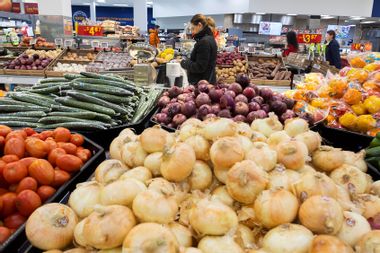 Customers shop at a supermarket in Mississauga, Ontario, Canada