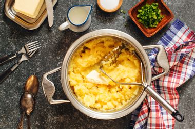 Mashed potato in cooking pan