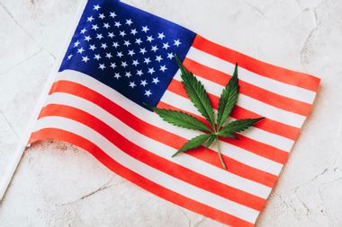 Small cannabis leaf on USA flag