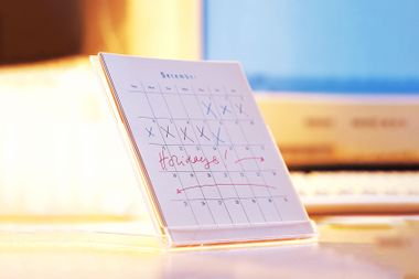 Calendar displaying December and days marked off for holiday
