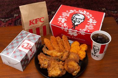 KFC Christmas meal boxes are pictured on December 23, 2020 in Tokyo, Japan