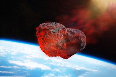 Meteorite from outer space, falling toward planet Earth