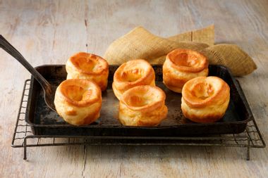 Yorkshire puddings on metal baking tray