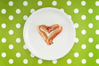 Bacon strips in the shape of a heart