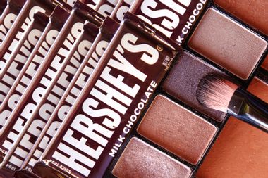 Hershey's chocolate bar; Eyeshadow palette