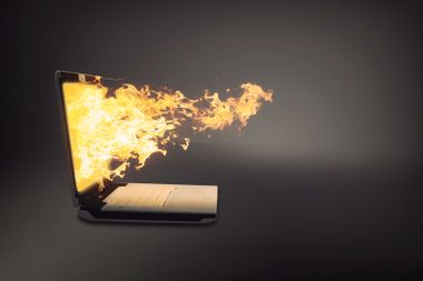 Laptop on fire